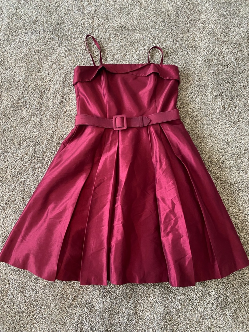 White House Black Market Burgundy Strapless Fit-and-Flare Dress with Belt